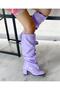 Pusi Lila Patent Leather Bellows Below-The-Knee Boots