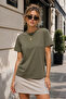 Women's khaki mercerized interlock 100% cotton oversize t-shirt - 3