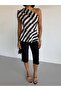 Women's Beige One-Shoulder Zippered Lined Kobe Satin Blouse - 2