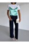Women's Mint Short Sleeve Crew Neck Satin Ruched Blouse