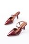 Zri̇n-6722 Premium Burgundy Patent Leather Buckle Detailed Pointed Toe Women's Heeled Shoes 8.5 cm - 4