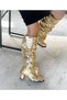 Pusi Gold Metal Bellows Ankle Boots