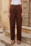 Elastic waist front pleat detail paper touch trousers 324 brown