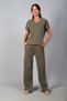 Women's V-Neck One-Shoulder Button Detailed Blouse Elastic Waist Pocketed Wide-Leg Pants Lyocell 2-Piece Set - 3