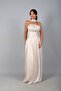 Women's Pleated Strapless Collar Lined Janjan Chiffon Long Dress - 2