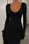 New Season Stylish and Casual Women's Deep Neckline Long Sleeve Diver Maxi Dress - 2