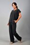 Women's V-Neck Back Button Detailed Blouse Elastic Waist Pocketed Wide Leg Pants Lyocell 2-Piece Set