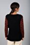 Women's Leopard Patterned Heart Brooch V-Neck Long Sleeve Blouse - 4