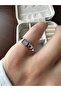 Silver Color Quadrilateral Stone Pinky Ring - 4