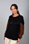 Women's Round Neck Long Sleeve Blouse with Snap Buttons on the Sides and Stone Embellishments on the Front - 3