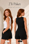 Women's Round Neck Ribbed Sleeveless Basic 2-Piece Black-White Blouse 001 - 3