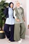Stripe Garnished Sports Three-Piece Set Khaki