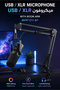 ميكروفون ديناميكي USB/XLR مع ذراع قابل للتعديل، إضاءة RGB، للألعاب والبث الصوتي، أسود - ميكروفون بذراع