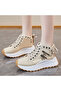 Women's Khaki Canvas High-Top Lace-Up Sneakers - 2