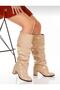 Pusi Bej Patent Leather Bellows Ankle Boots