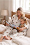 Mother Daughter Pajama Set Powder Teddy Bear Patterned Long Sleeve Comfortable Home Wear Set - 5