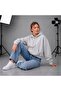 Women's Hooded 2 Thread Raster Crop Length Oversize Sweatshirt with Pockets - 4