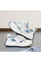 Women's Blue and White Woven Platform Lace-Up Sneakers - 3