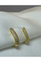 Premium Series Stone-Embellished Curved Hoop Steel Earrings - Gold Pave Huggie Hoop Earrings - 3