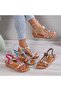 Women's Orange Gemstone Wedge Sandals - 3