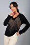 Women's Front Vertical Stone Embroidered V-Neck Long Sleeve Blouse - 2