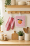 2-Piece Kitchen Glove Set Pink Pattern Heat Insulated Oven Pot Tray Holder Set - 4