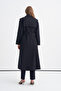 Wide Collar Belted Navy Blue Trench Coat 13820 - 6