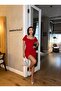 Women's Red Front Gathered and Lace-Up Mini Dress Yel221188 - 4