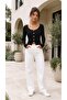 Women's Black Metal Button Detailed Long Sleeve Viscose Elastane Fabric Cardigan Blouse - 4