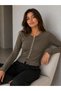 Women's Khaki Color Front Buttoned Long Sleeve Slim Viscose Fabric Cardigan Blouse