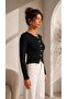 Women's Black Metal Button Detailed Long Sleeve Viscose Elastane Fabric Cardigan Blouse - 5