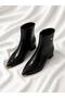 Women's Patent Leather Heeled Boots Black Brown Pointed Toe Thick Heel Stylish Classic Boots - 2