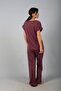Women's V-Neck Side Gold Buttoned Slit Blouse Elastic Waist Pocketed Wide Leg Pants Lyocell 2-Piece Set - 4