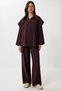 Scarf Detailed Gabardine Shirt and Trousers Set Lby0070 Mürdüm - 4