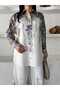Women's Ecru Chokella Fabric Ethnic Patterned Shirt and Trousers Set Jen2690 - 2