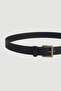Square Buckle Faux Leather Belt - Black - 2