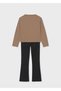 Beige-Black Girls Long Sleeve T-Shirt and Leggings Set 7762 - 2