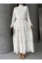 Women's White Atlas Fabric Guipure Detailed Maxi Dress Jen2628