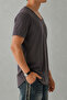 Men's Wide Collar Oval Hem 100% Cotton Single Jersey Fabric Short Sleeve Basic T-Shirt - 2