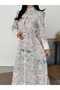 Women's Turquoise Pera Linen Mandarin Collar Ethnic Patterned Maxi Dress Jen2647