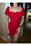 Women's Red Front Gathered and Lace-Up Mini Dress Yel221188