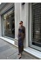 Women's Brown Tie-Dye Patterned Draped Maxi Tulle Dress Yel221617 - 5