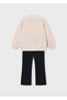 Beige-Black Girls' Leggings Sweatshirt Set 4733 - 4