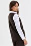 Women's V-Neck Knitted Rose Embroidered Wool Short Vest Dark Brown - 3