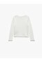 Long Sleeve Crew Neck Cotton T-Shirt with Bow and Stone Detail - 4