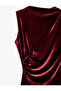 Slim Fit Bodycon Draped Light High Neck Slit Sleeveless Midi Length Velvet Dress - 7