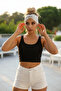 White and Black Patterned Cross-Tied Lycra Hair Band - 7