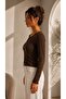 Women's Brown Button Detailed Long Sleeve Crew Neck Viscose Fabric Cardigan Blouse - 5