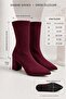Rachel Women's Burgundy Pointed Toe Diver Stretch 7 cm Thick Heeled Sock Boots Bootie - 6