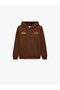 Long Sleeve Three Thread Hooded Printed Sweatshirt with Kangaroo Pocket Detail